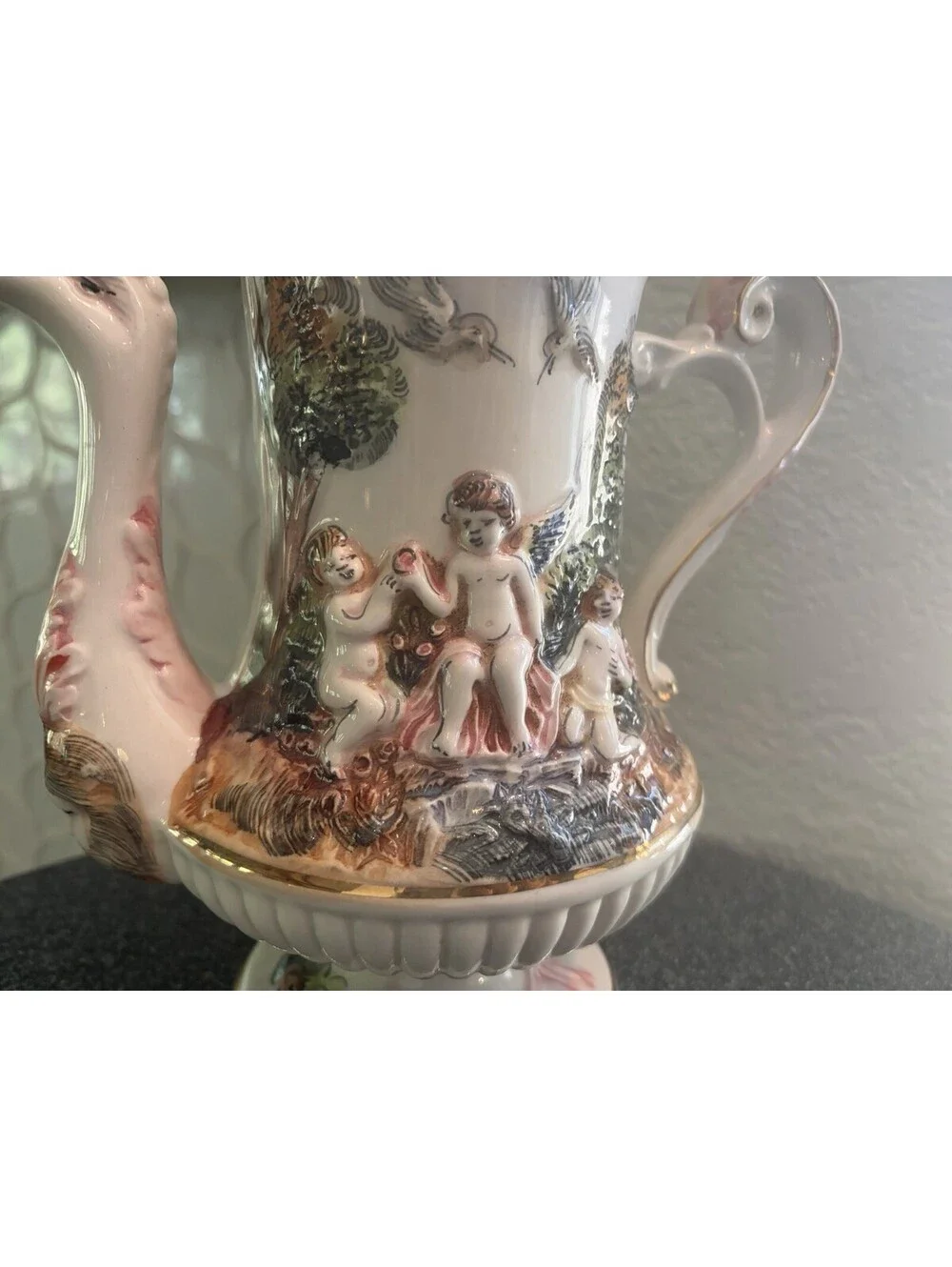 Vintage Capodimonte Italy Demitasse Cherub/Dragon Set Of 3 Tea Set
